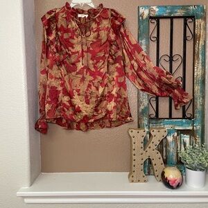 Entro Red and Brown Floral Blouse